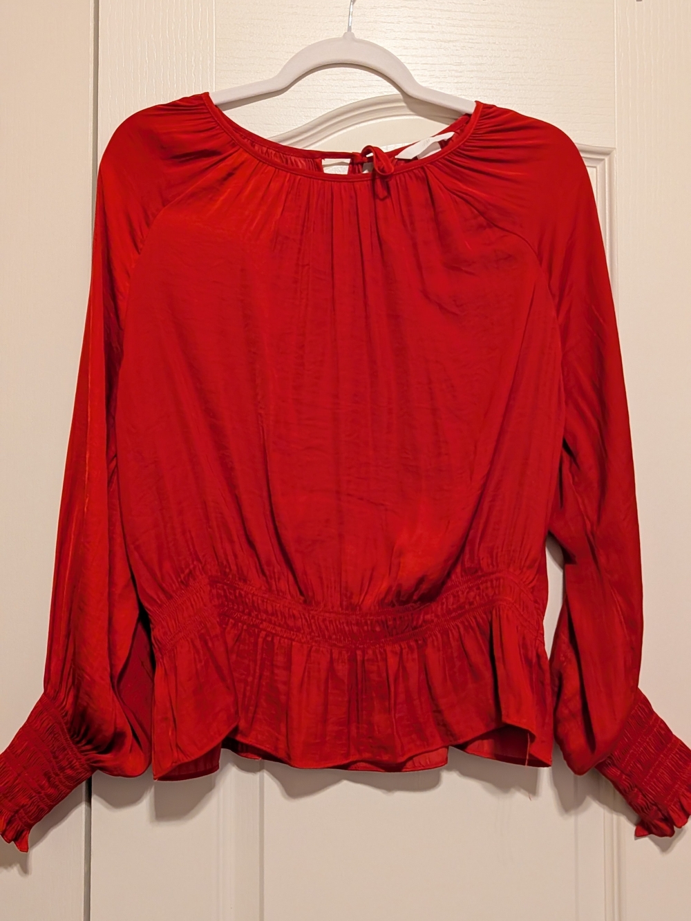 H&M Red Long-Sleeve Peasant Blouse